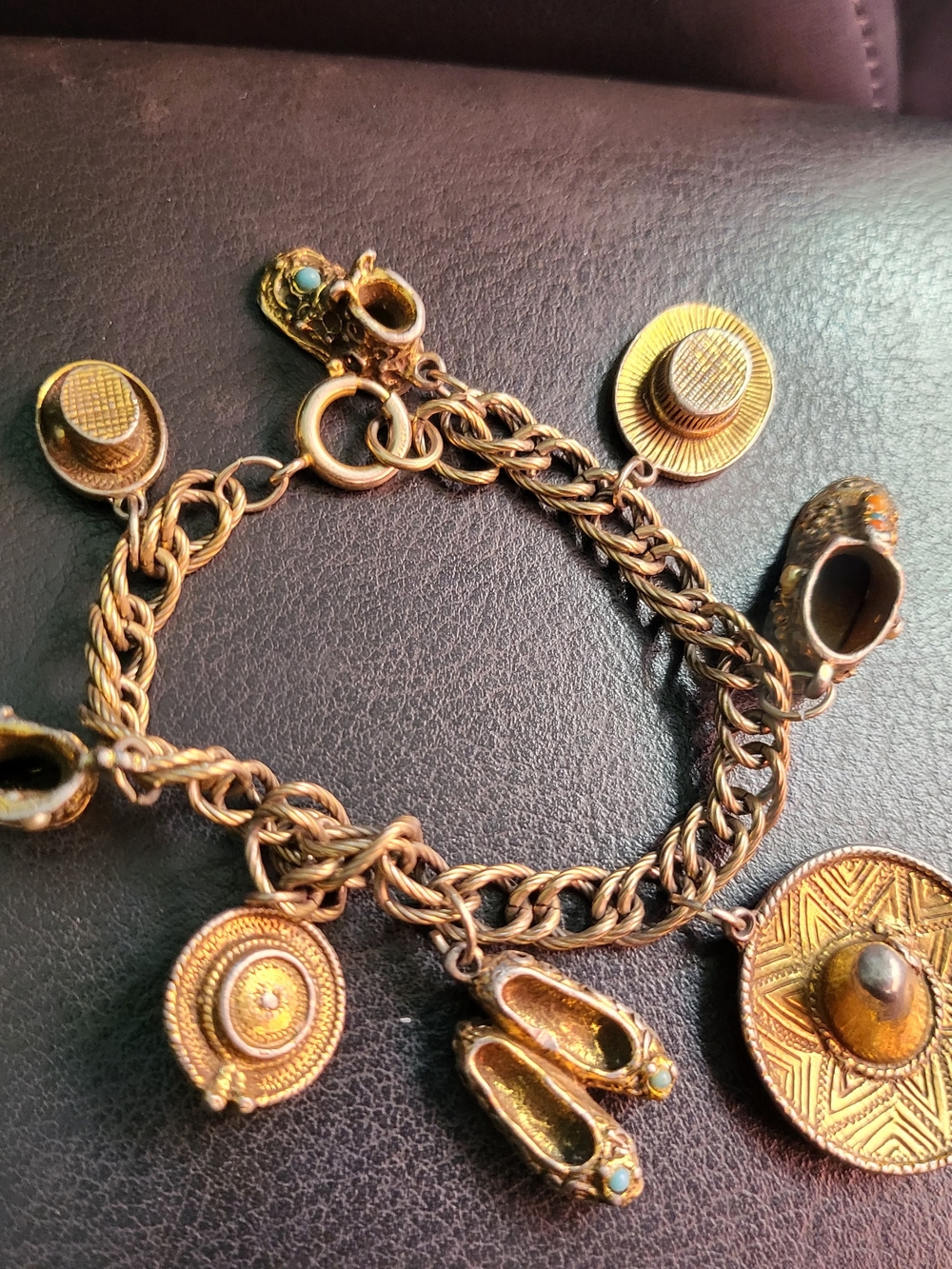 American Vintage Mexican Gold-Tone Charm Bracelet with Hat & Shoe Charms